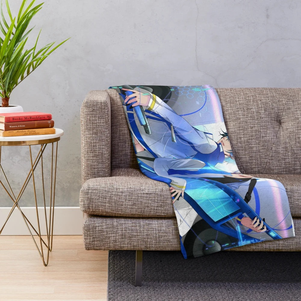 Anime-inspired Kaito Vocaloid plush blanket
