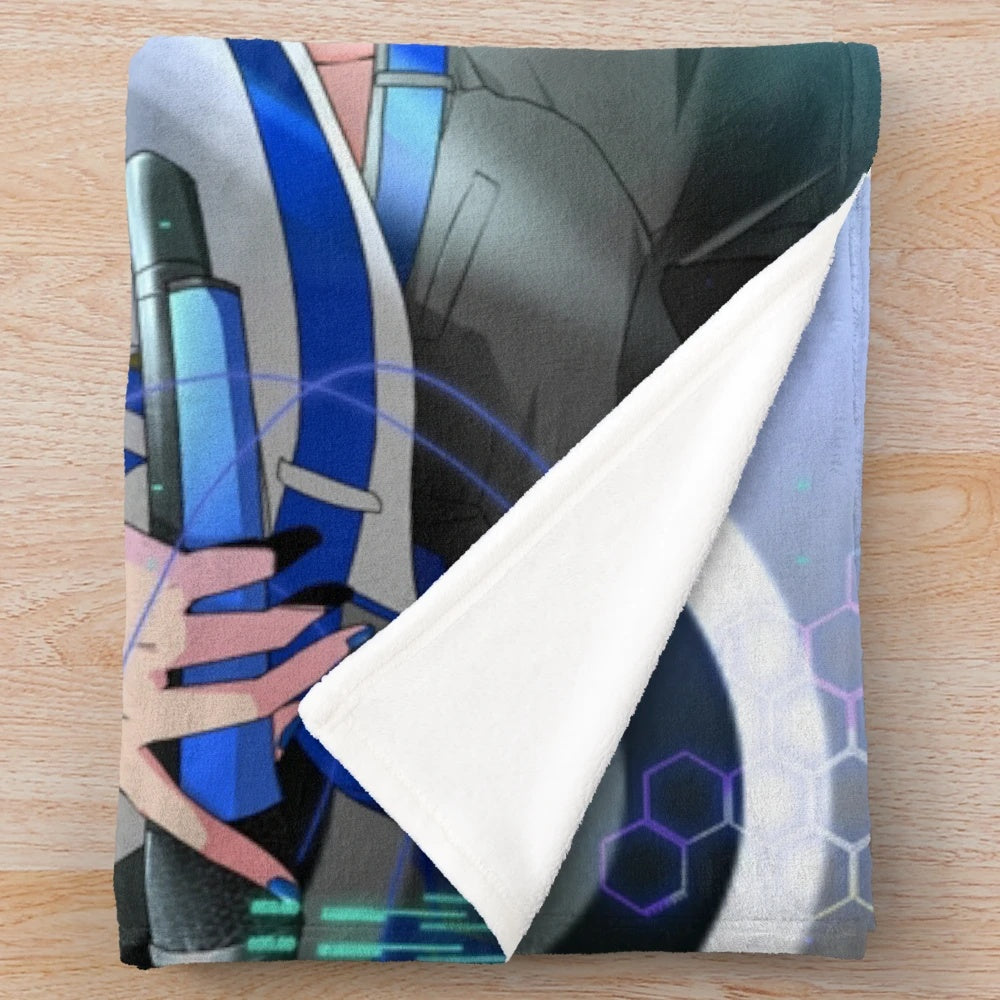 Anime-inspired Kaito Vocaloid plush blanket