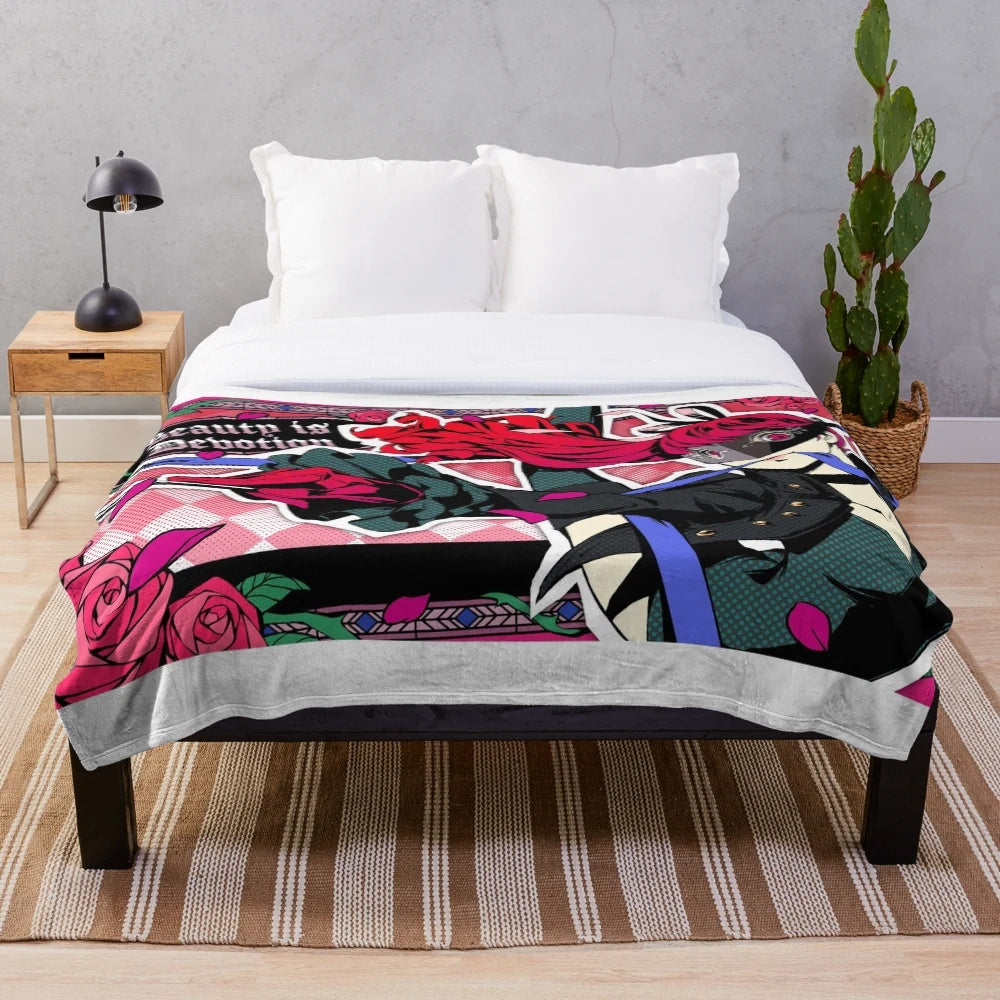 Anime-inspired Kasumi Yoshizawa plush blanket featuring an all-out attack design