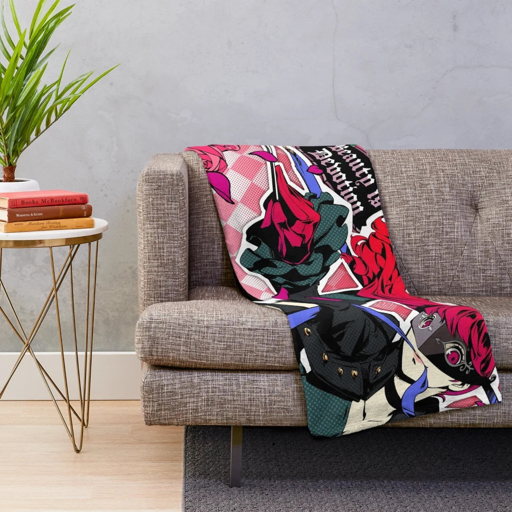Anime-inspired Kasumi Yoshizawa plush blanket featuring an all-out attack design