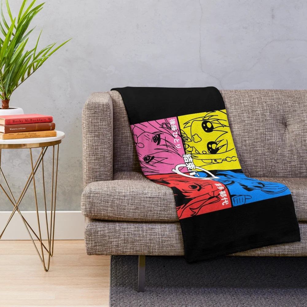 Kessoku Band plush blanket with funny anime expressions