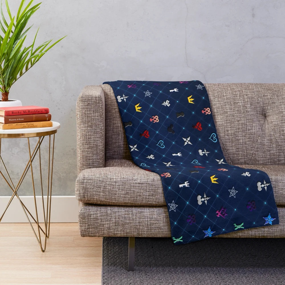 Kingdom Hearts-themed plush blanket featuring Sora, Riku, and other characters