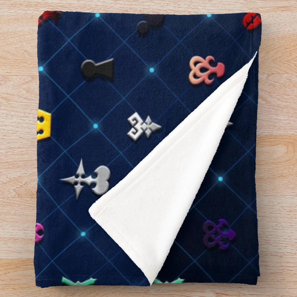 Kingdom Hearts-themed plush blanket featuring Sora, Riku, and other characters