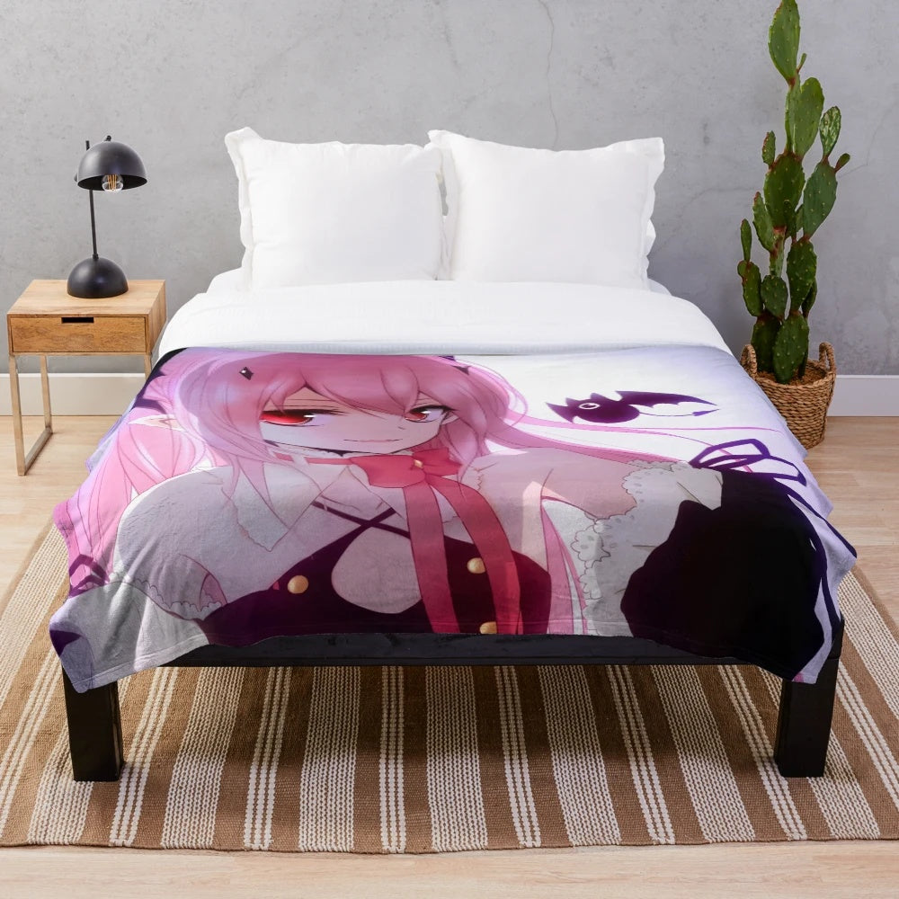 Krul Tepes anime-style plush blanket with Seraph of the End characters