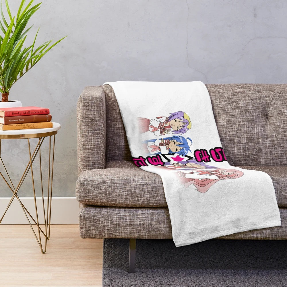 Lucky Star anime-themed plush blanket featuring the main characters