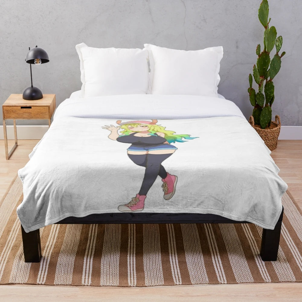 Anime-inspired Lucoa Kobayashi Maid Dragon plush blanket for anime fans