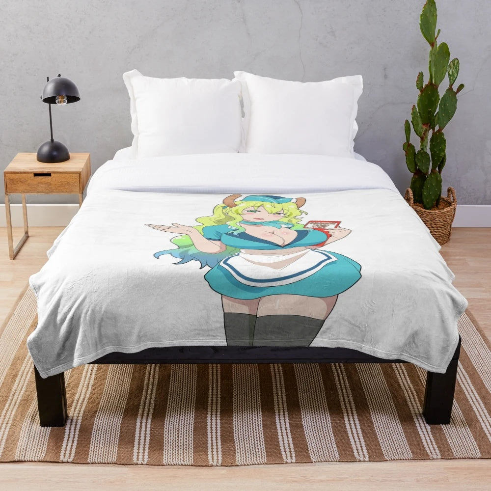 Anime-inspired plush blanket featuring the character Lucoa from the series "Miss Kobayashi's Dragon Maid