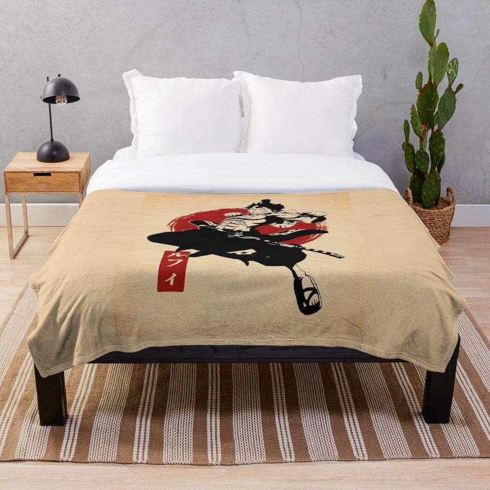 Luffy Wano inspired plush blanket featuring the main character from the popular anime series One Piece