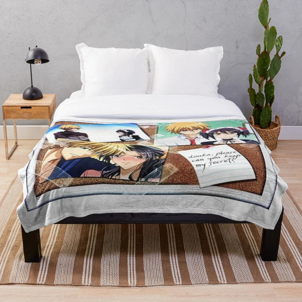 Maid Sama inspired plush blanket with characters Misaki Ayuzawa and Takumi Usui