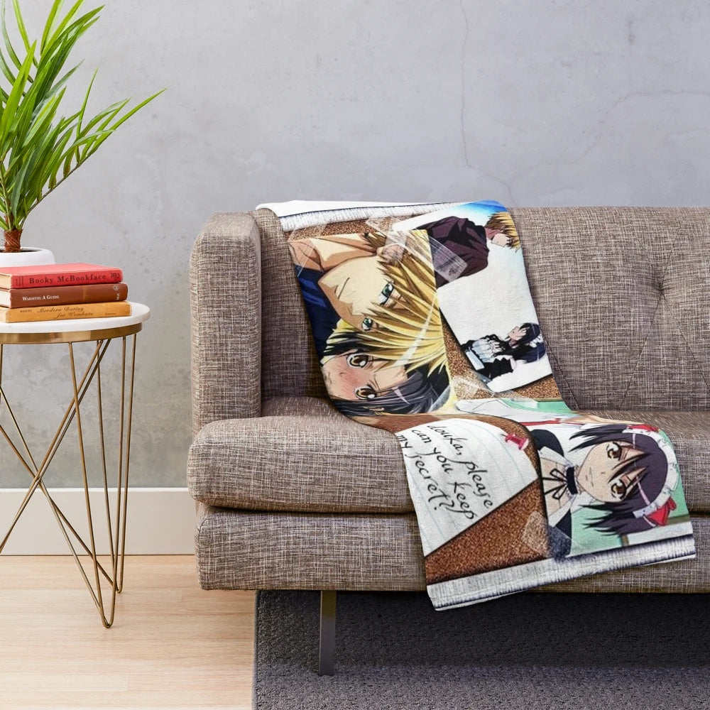 Maid Sama inspired plush blanket with characters Misaki Ayuzawa and Takumi Usui