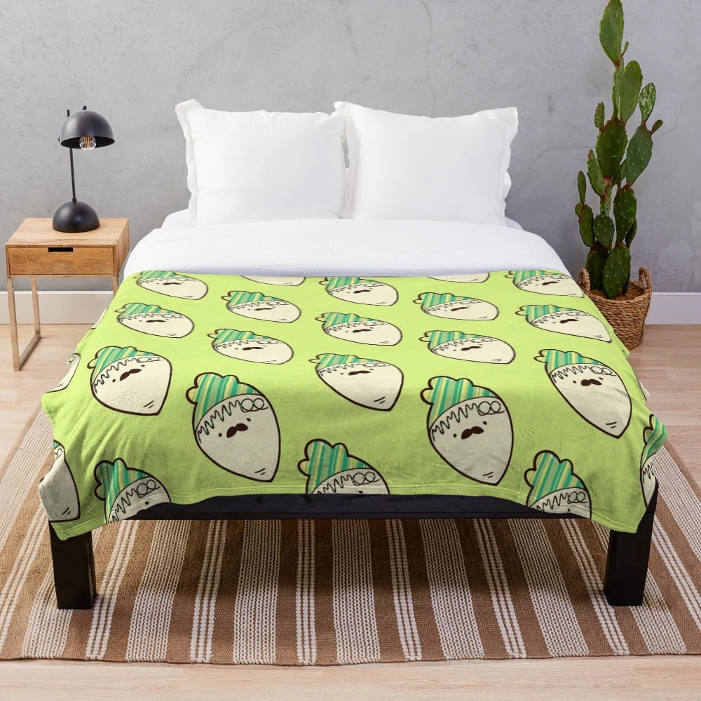Anime-style MAMAMOO plush blanket featuring the members with radish and mustache designs