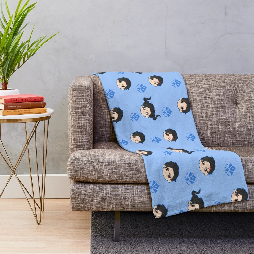 Cozy plush blanket featuring the Obey Me! character Lucifer's pattern design