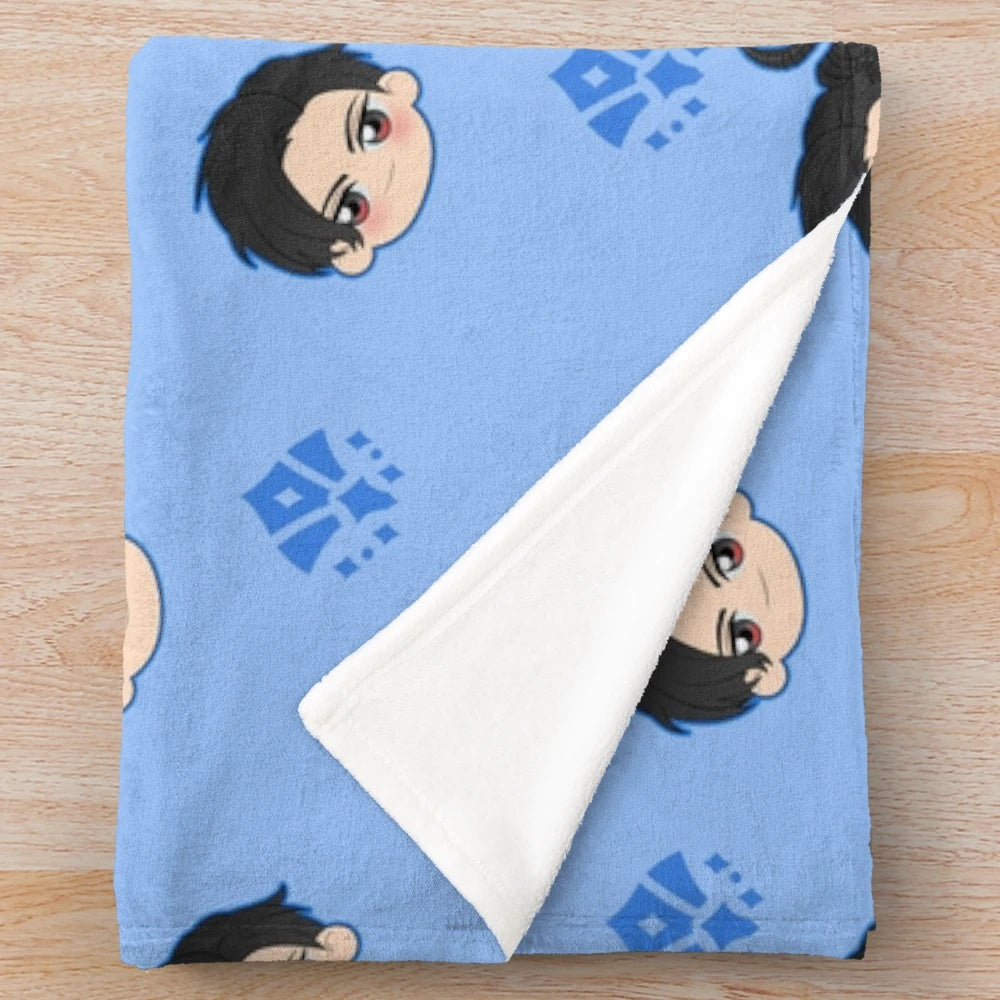 Cozy plush blanket featuring the Obey Me! character Lucifer's pattern design