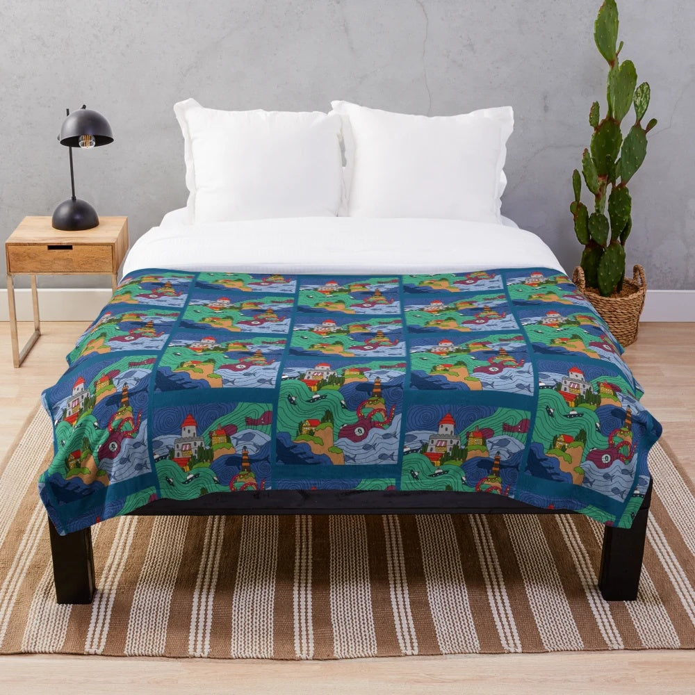 Ocean mosaic pattern plush blanket inspired by the anime film Ponyo