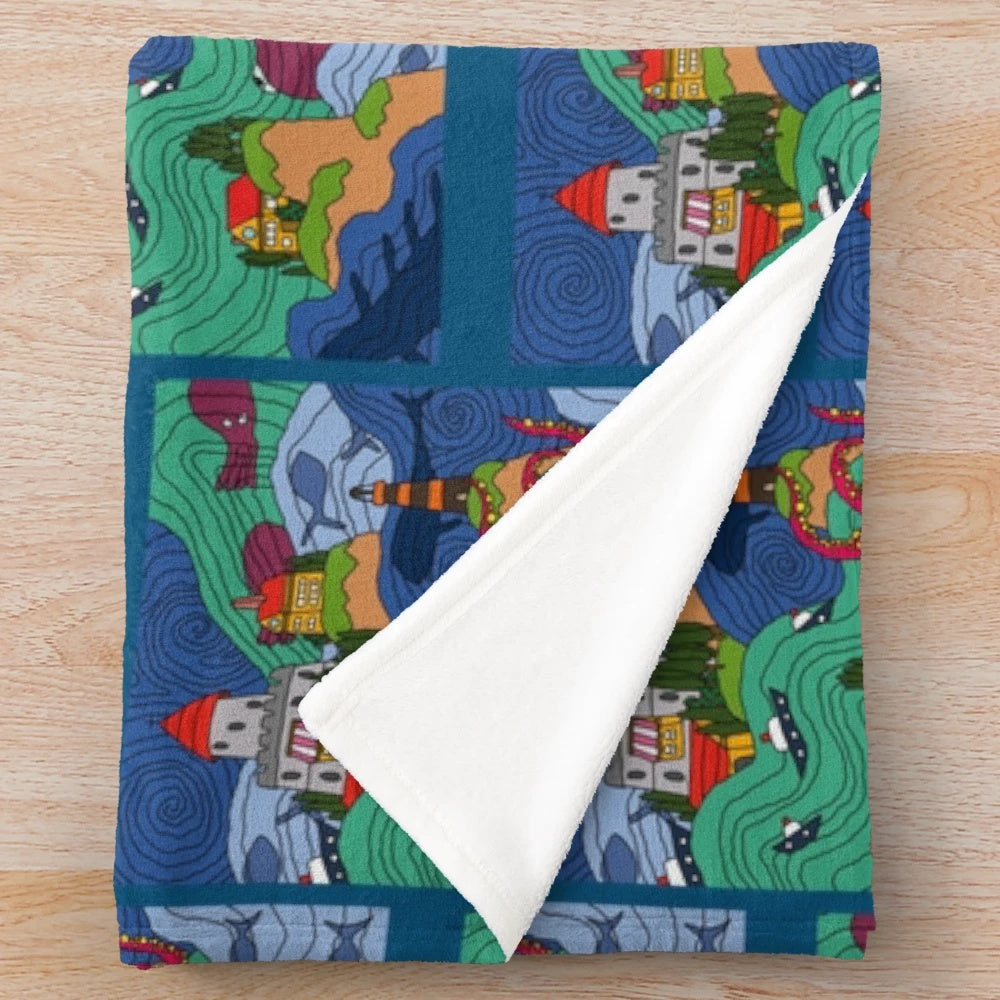 Ocean mosaic pattern plush blanket inspired by the anime film Ponyo