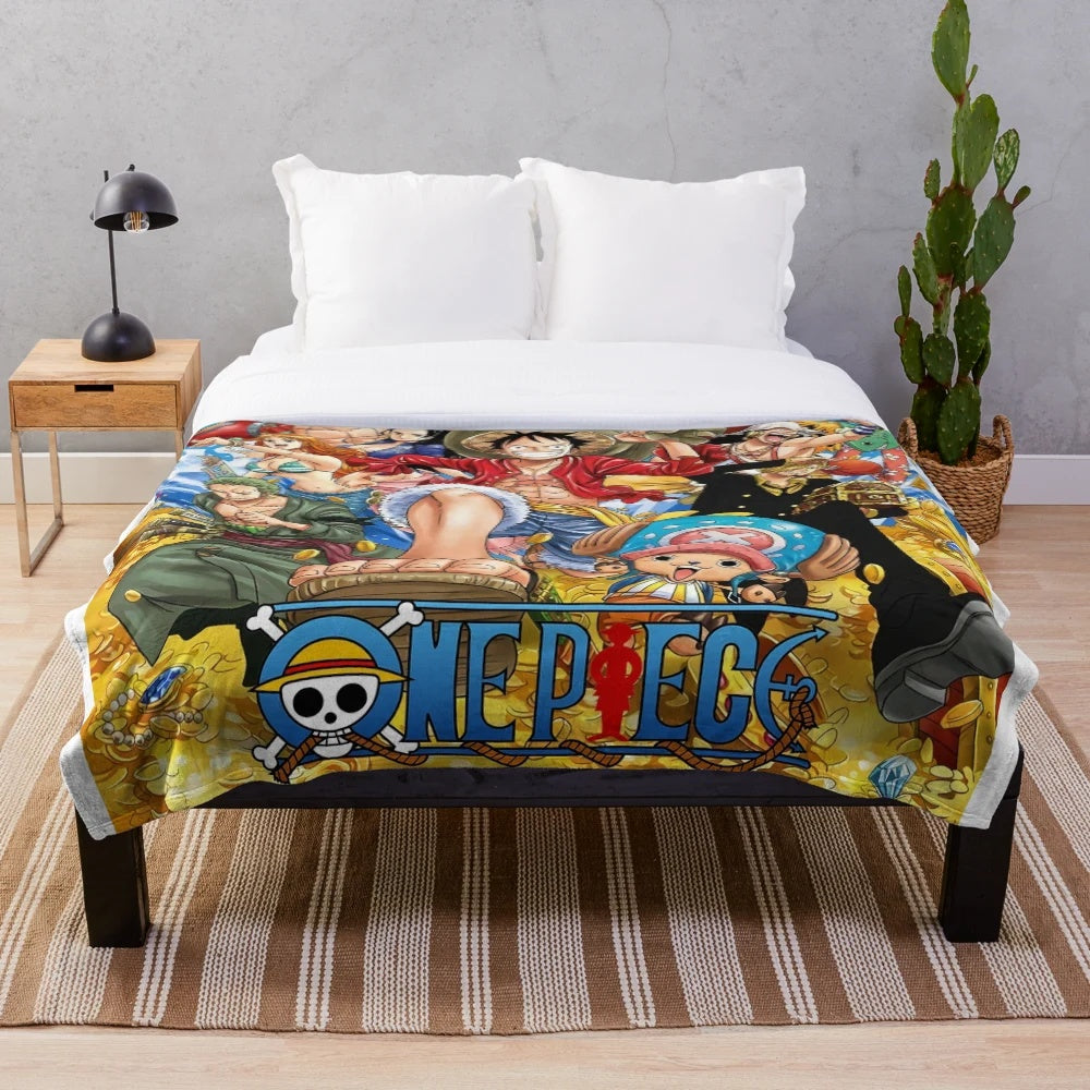 One Piece Plush Blanket featuring Straw Hat Pirates and Monkey D. Luffy