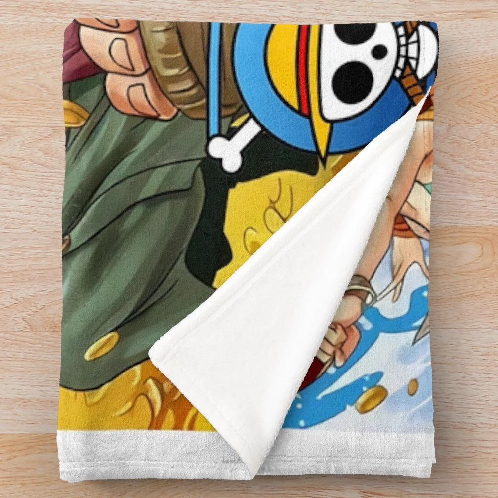 One Piece Plush Blanket featuring Straw Hat Pirates and Monkey D. Luffy