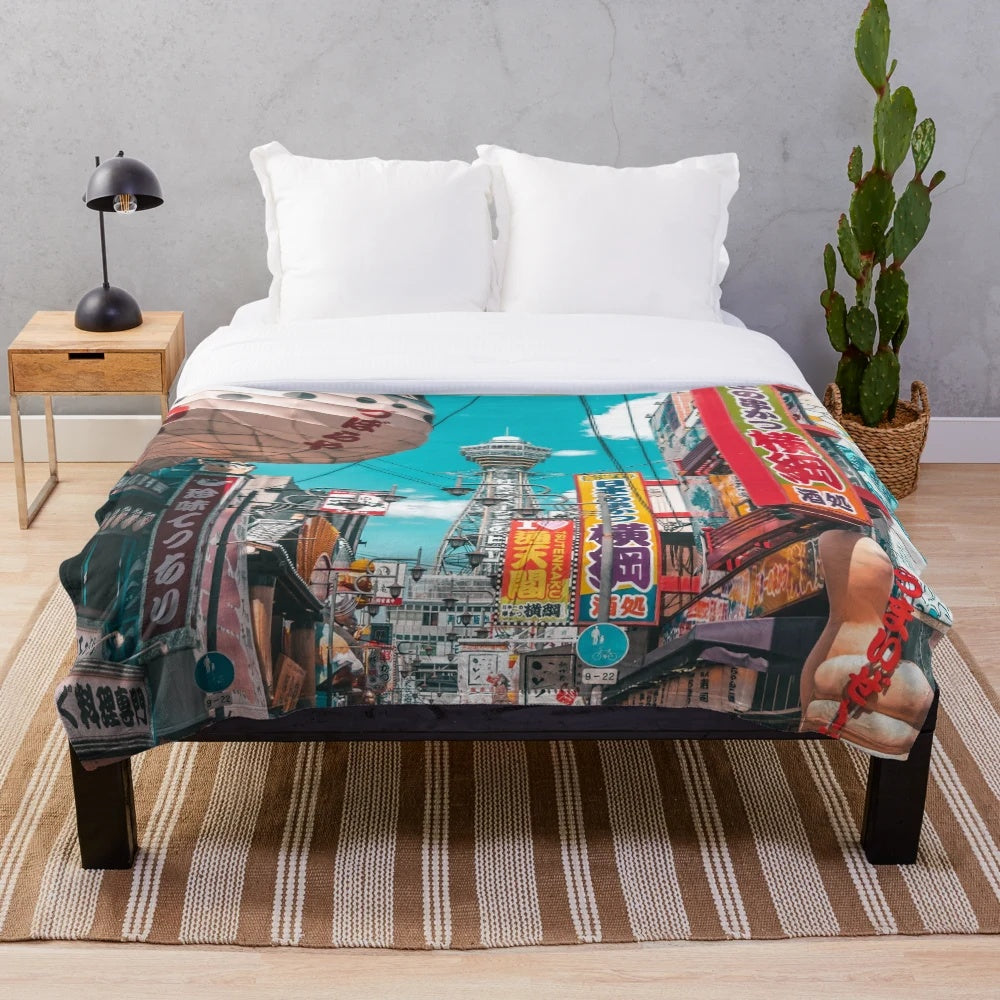 Anime-inspired Osaka blue plush blanket