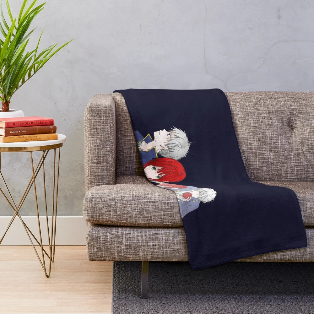 Akagami no Shirayukihime inspired plush blanket with red-haired princess and floral design