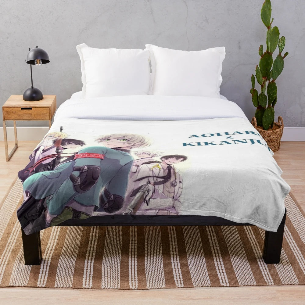 Aoharu x Machinegun inspired plush blanket featuring the main characters