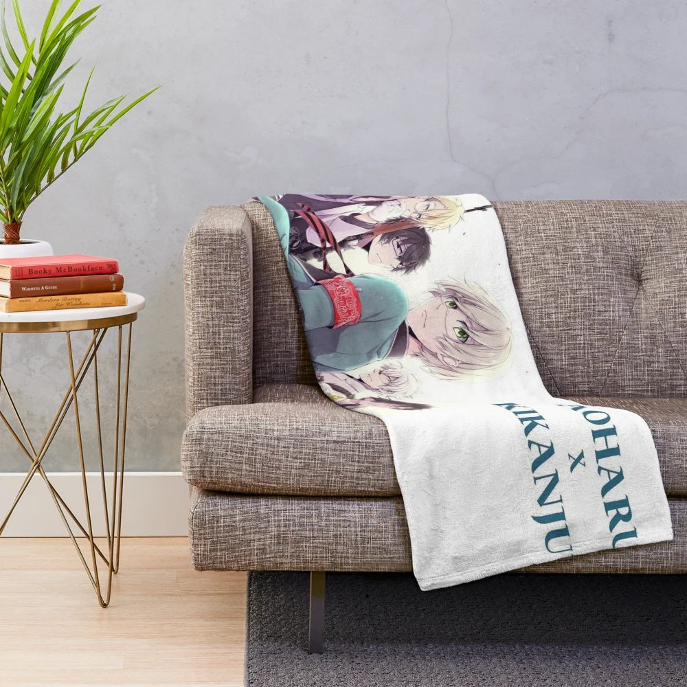 Aoharu x Machinegun inspired plush blanket featuring the main characters