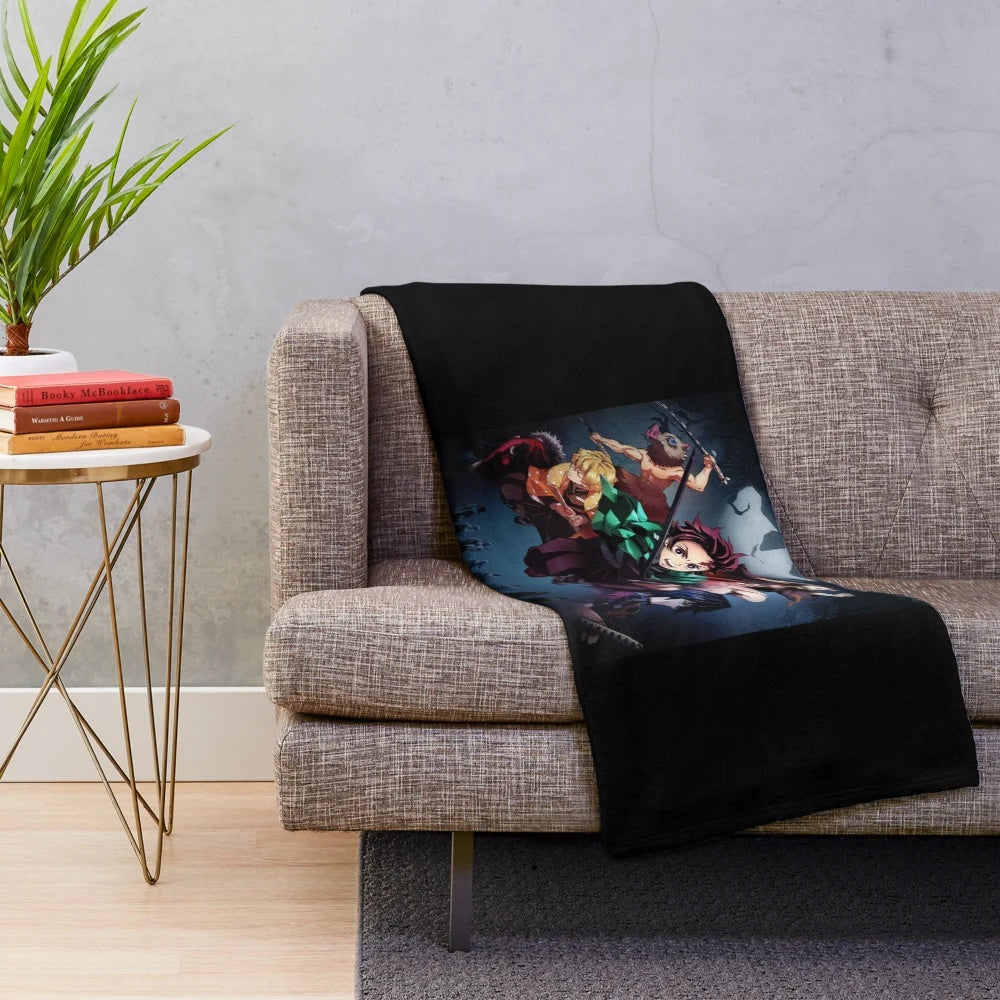 Soft and plush blanket with demon slayer inspired design