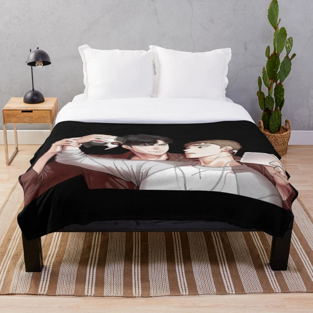 Anime-inspired plush blanket with soft, cozy design