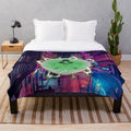 Plush blanket featuring anime-inspired dragon ball characters and vaporwave aesthetic