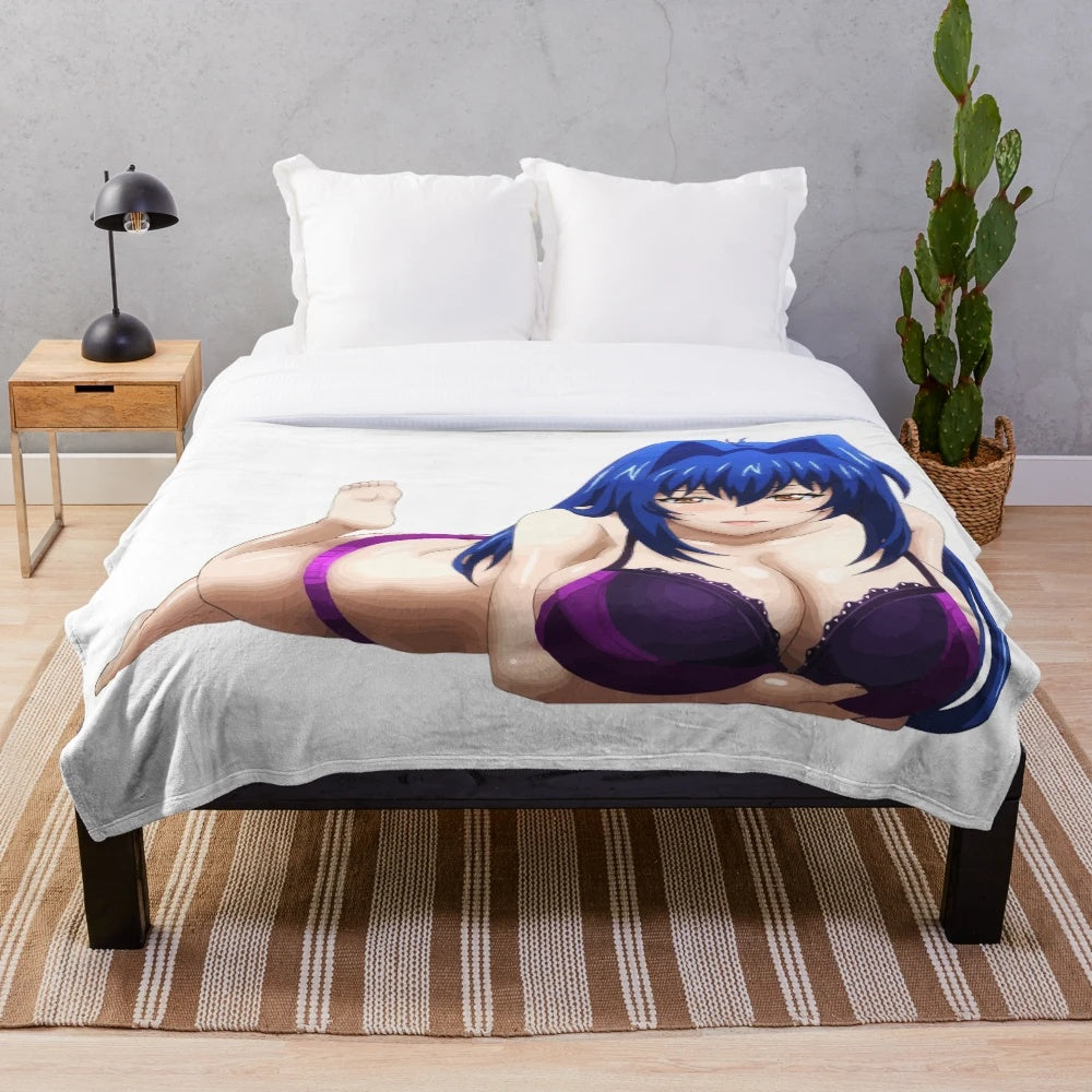 Anime-inspired plush blanket featuring a sexy female character