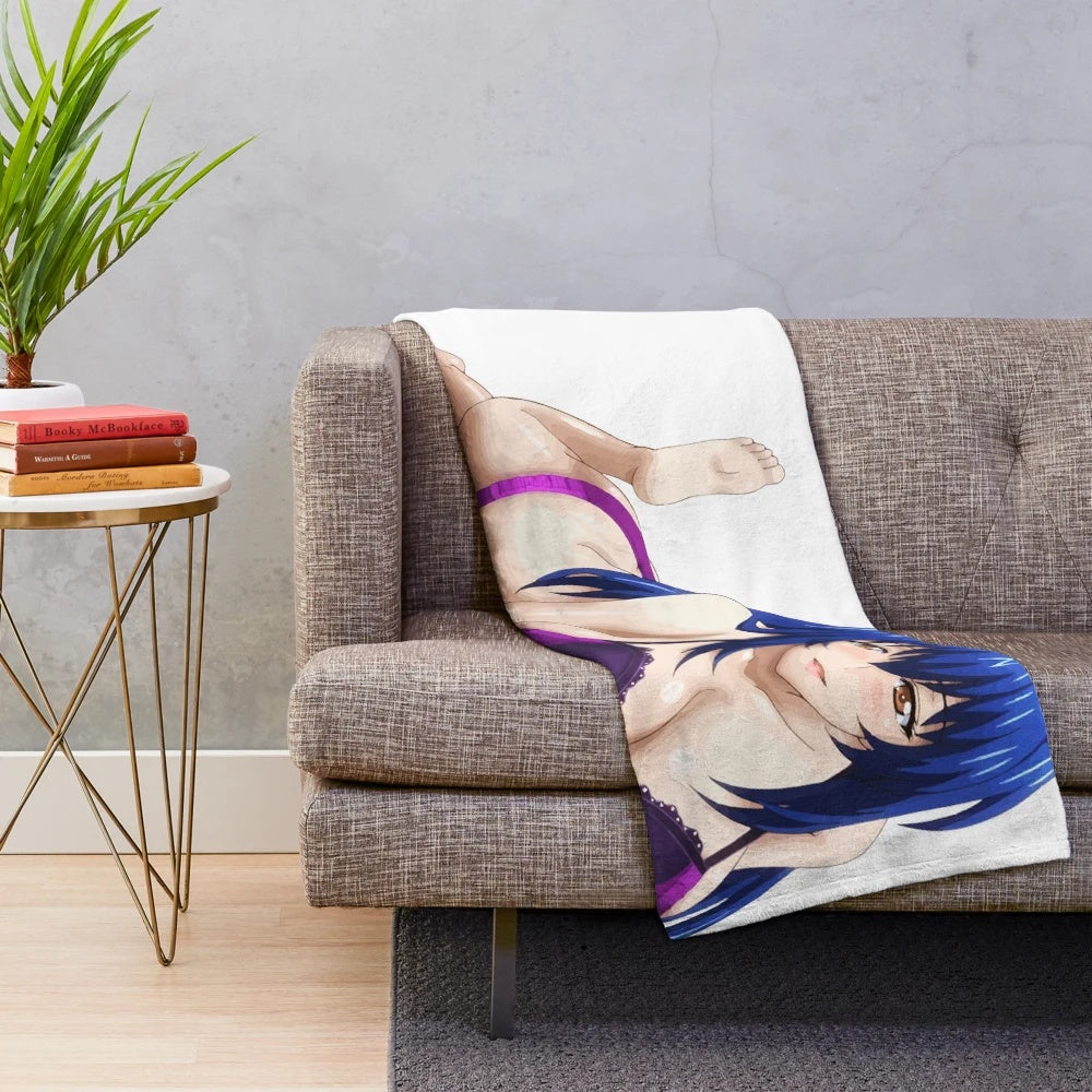Anime-inspired plush blanket featuring a sexy female character