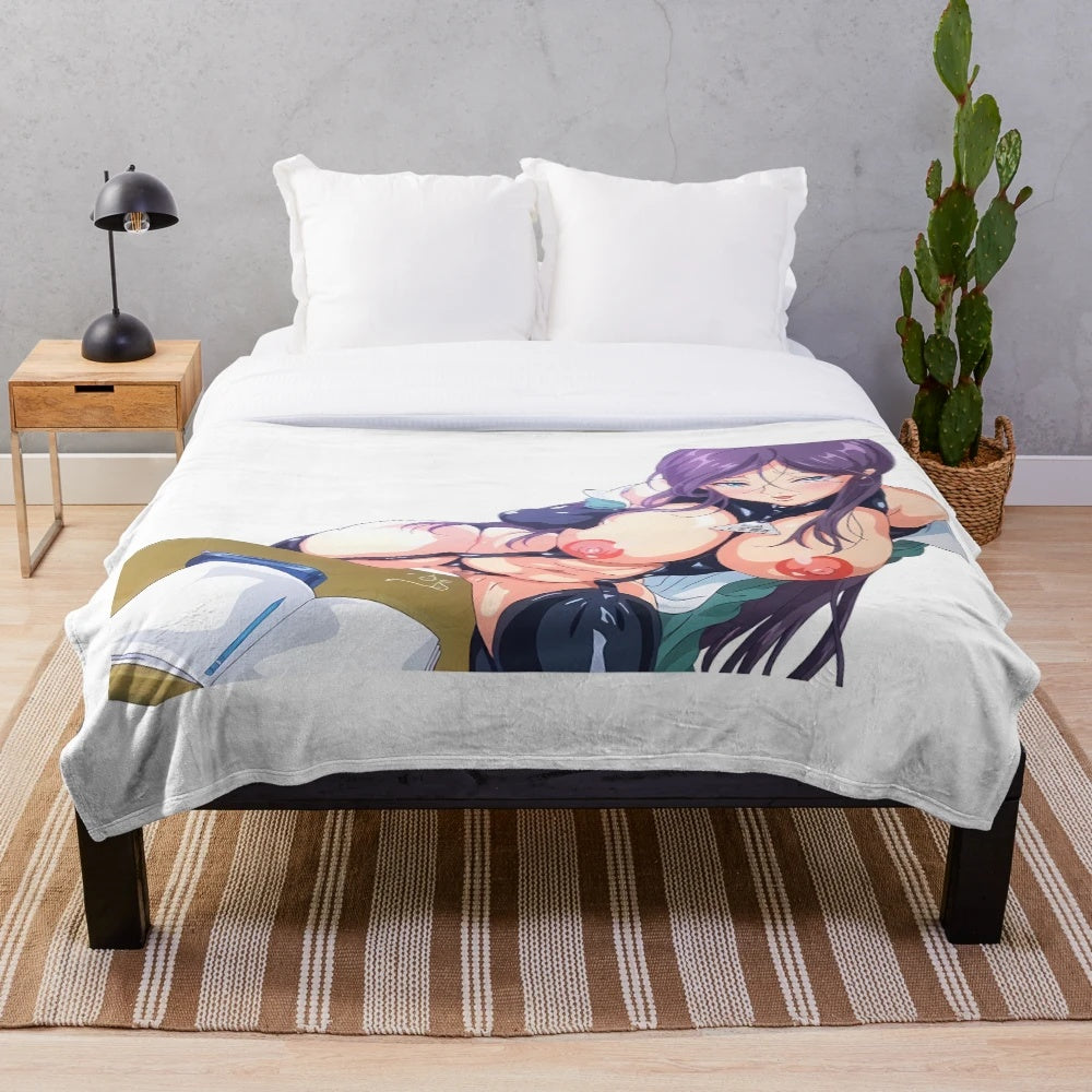 Hentai-themed plush blanket featuring an anime waifu character