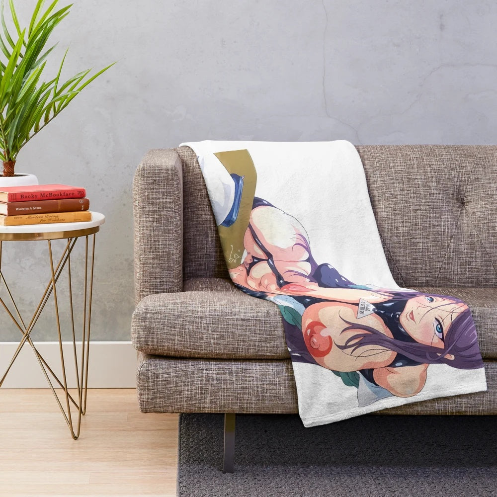 Hentai-themed plush blanket featuring an anime waifu character