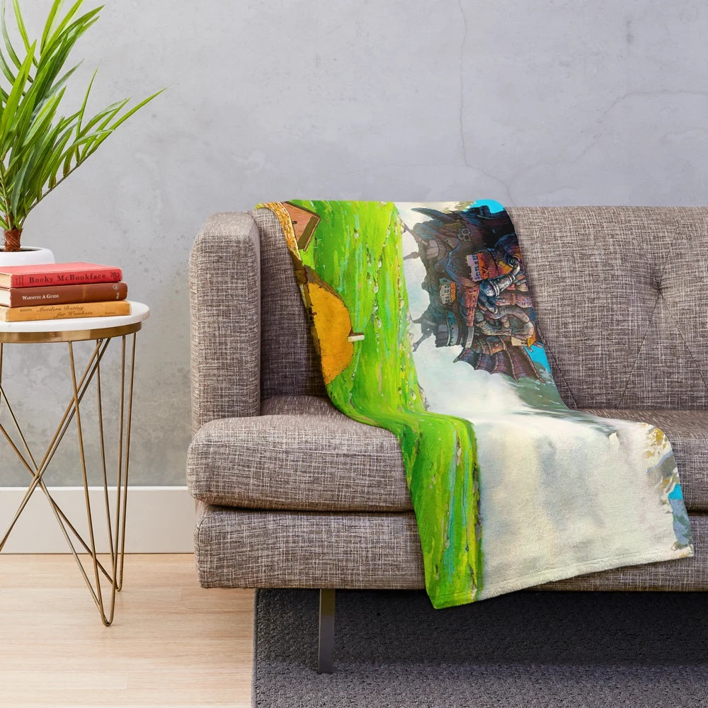 Howl's Moving Castle inspired plush blanket with anime and cartoon design