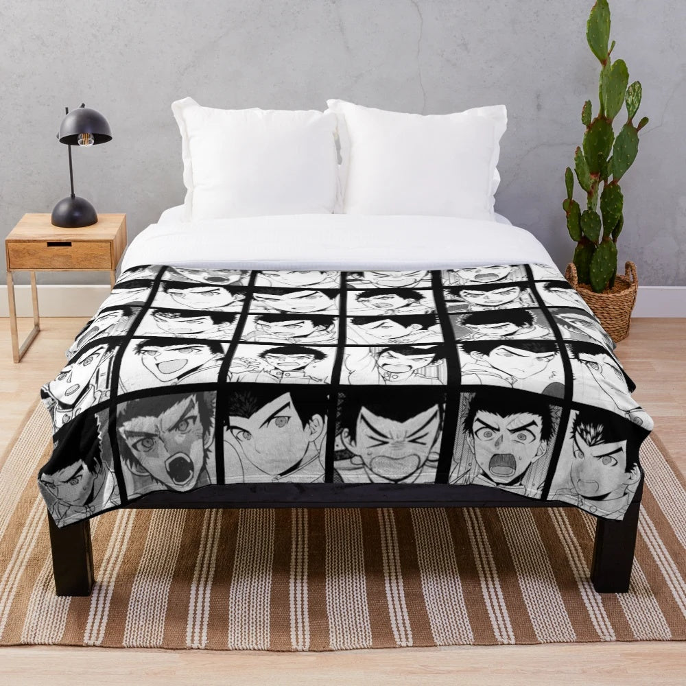 Anime inspired plush blanket featuring Kiyotaka Ishimaru and Mondo Owada from the Danganronpa series