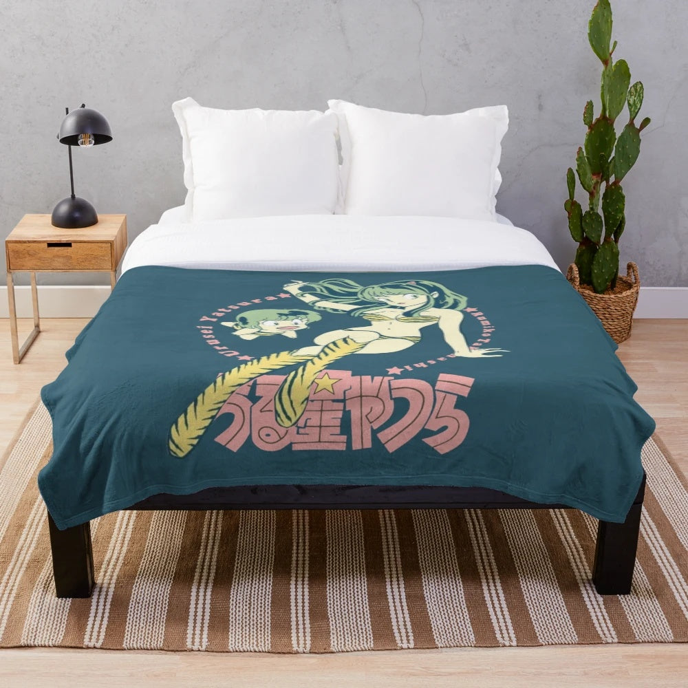 Anime inspired plush blanket featuring characters from Urusei Yatsura