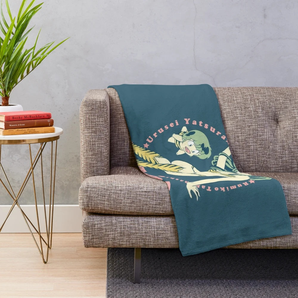 Anime inspired plush blanket featuring characters from Urusei Yatsura