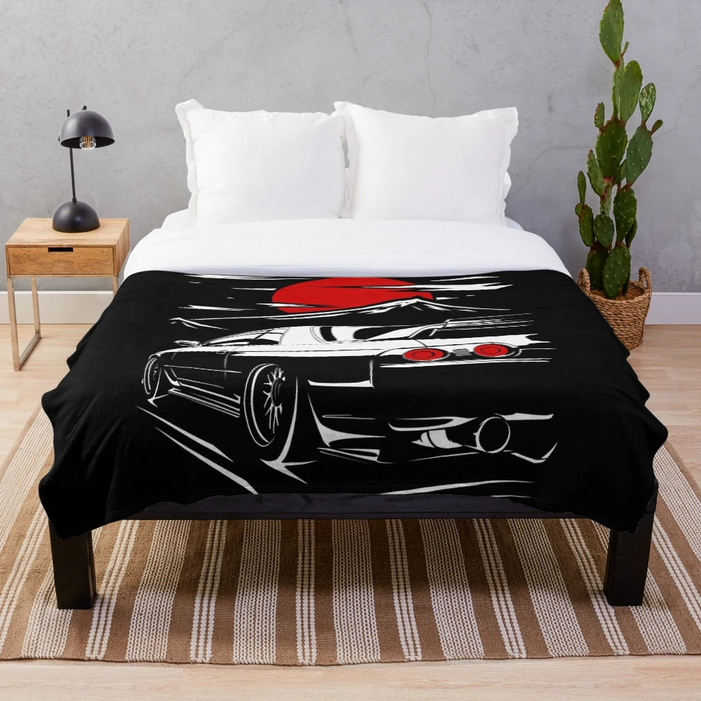 Anime-themed plush blanket featuring the Nissan Skyline GTR 32 and Haruna character