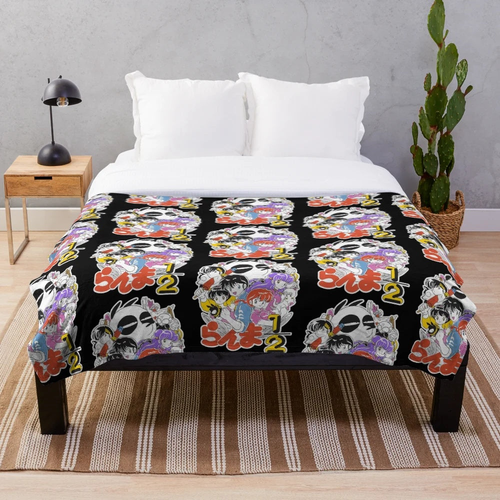 Anime-inspired plush blanket featuring Ranma 1/2 characters and motifs