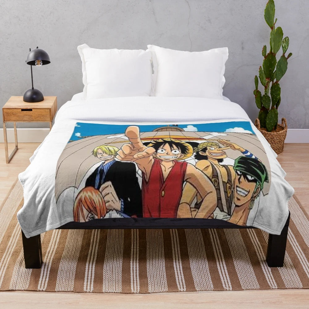Anime-inspired plush blanket featuring Luffy from One Piece