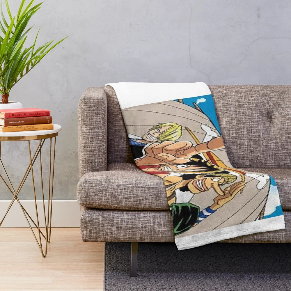 Anime-inspired plush blanket featuring Luffy from One Piece