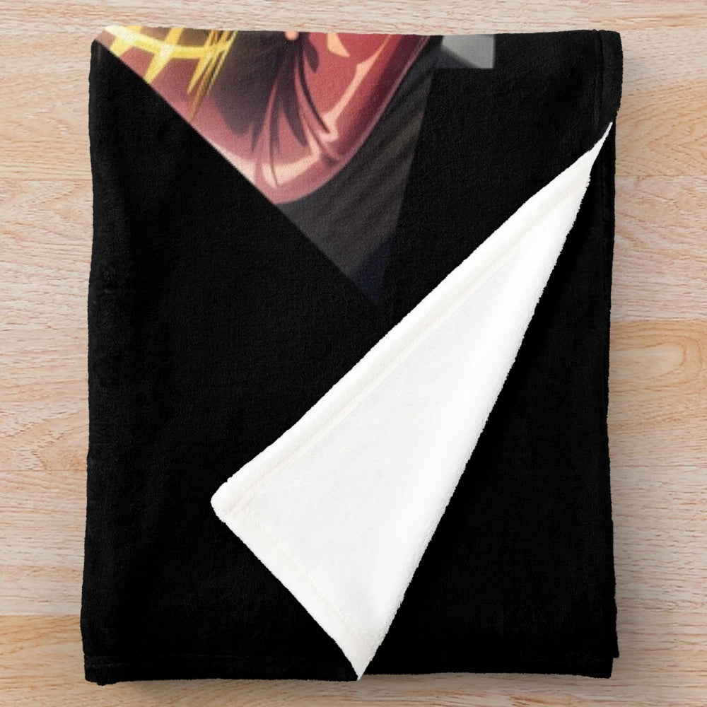 Anime-inspired plush blanket featuring Ultimatia, the god's wings, and characters from the Ragna Crimson series