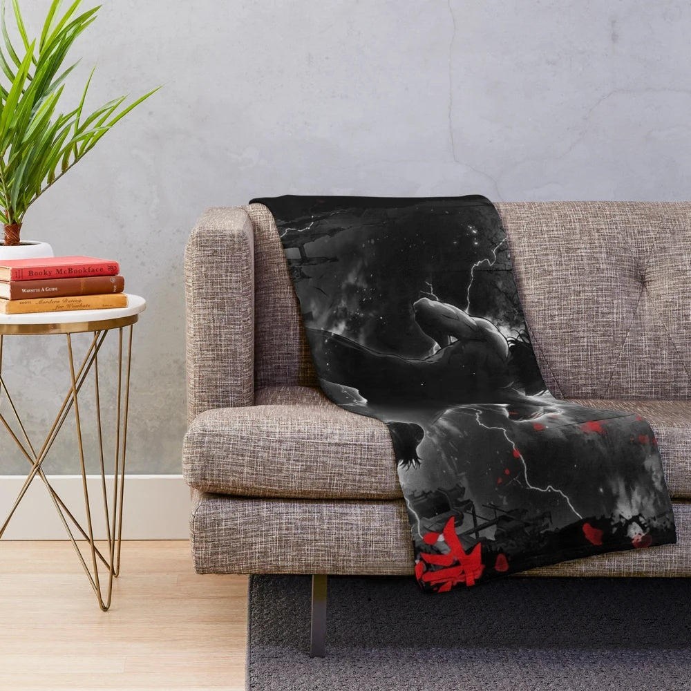 Anime-inspired plush blanket featuring characters from "Attack on Titan
