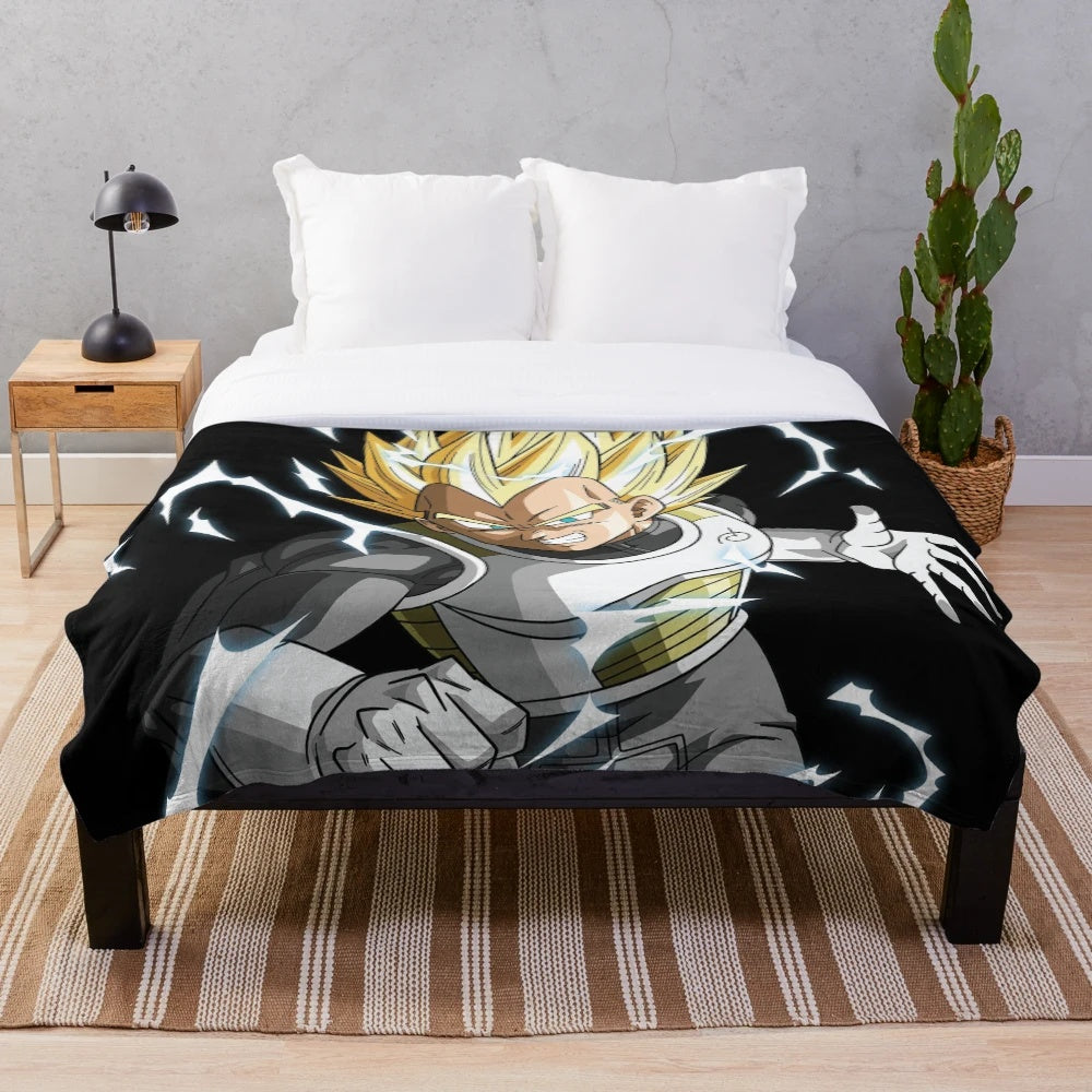 Anime inspired prince plush blanket featuring Dragonball Z characters
