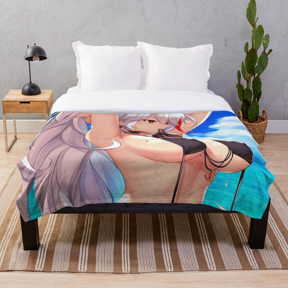 Anime-inspired Prinz Eugen plush blanket featuring the Azur Lane character