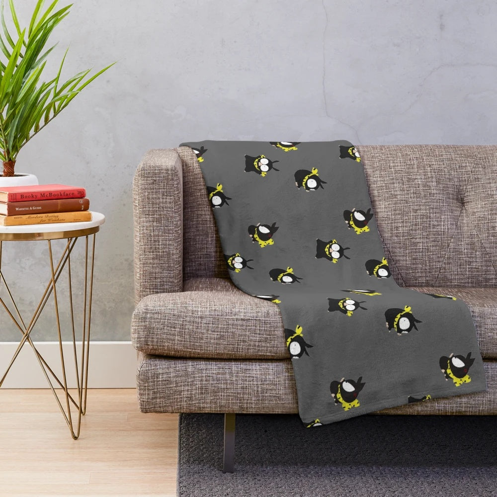 Ranma 1/2 themed plush blanket featuring a cartoon pig design on a grey background