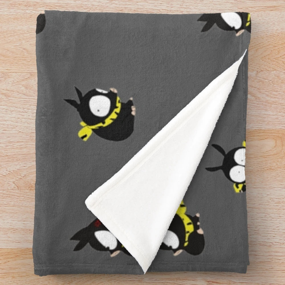 Ranma 1/2 themed plush blanket featuring a cartoon pig design on a grey background