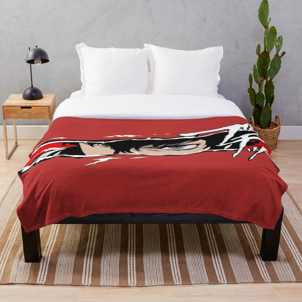 Anime-inspired plush blanket featuring Ren Amamiya, the protagonist of Persona 5