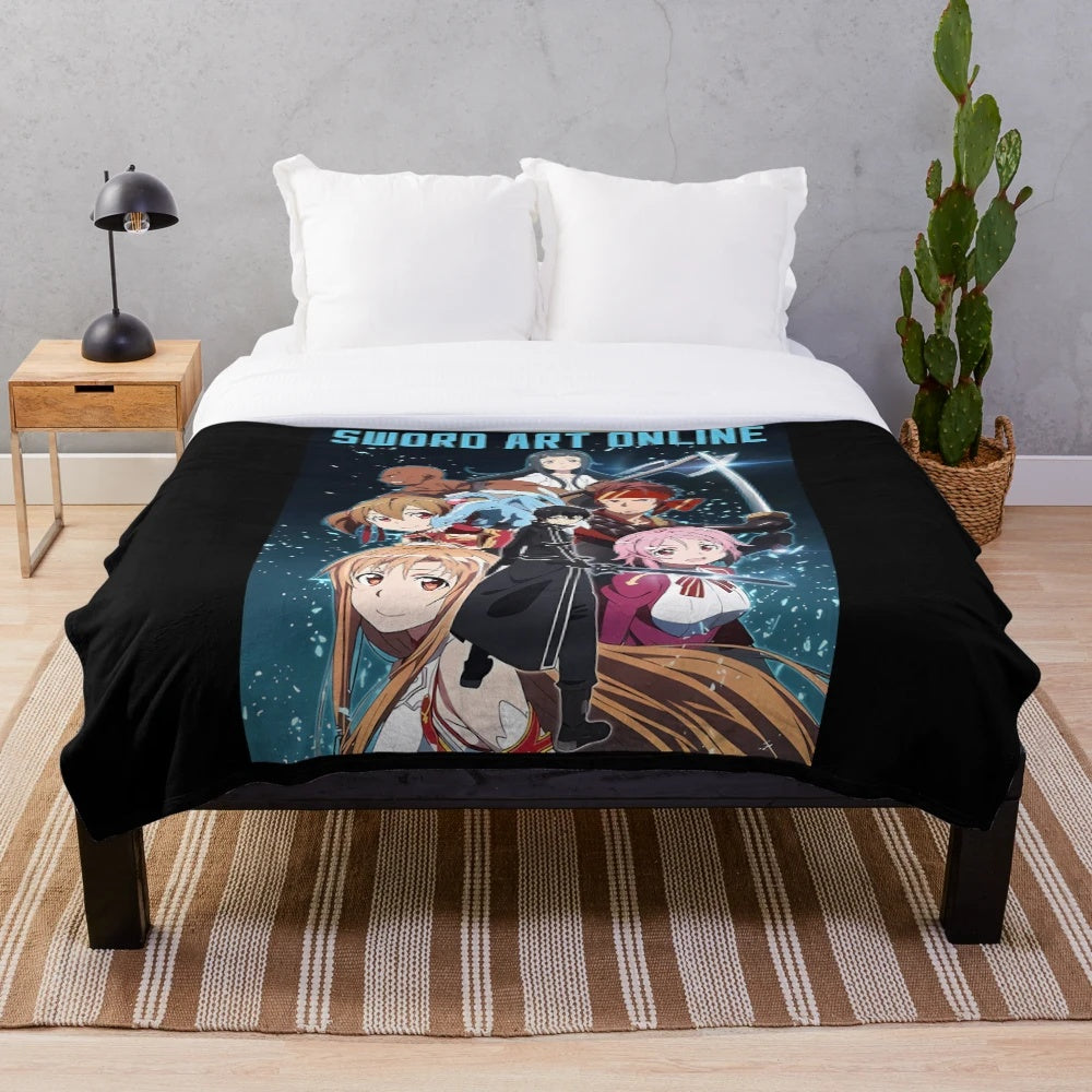 Soft and cozy plush blanket featuring characters from the popular anime series Sword Art Online
