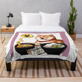 Soft and cozy plush blanket featuring a shiba inu dog eating ramen noodles in an anime-inspired design