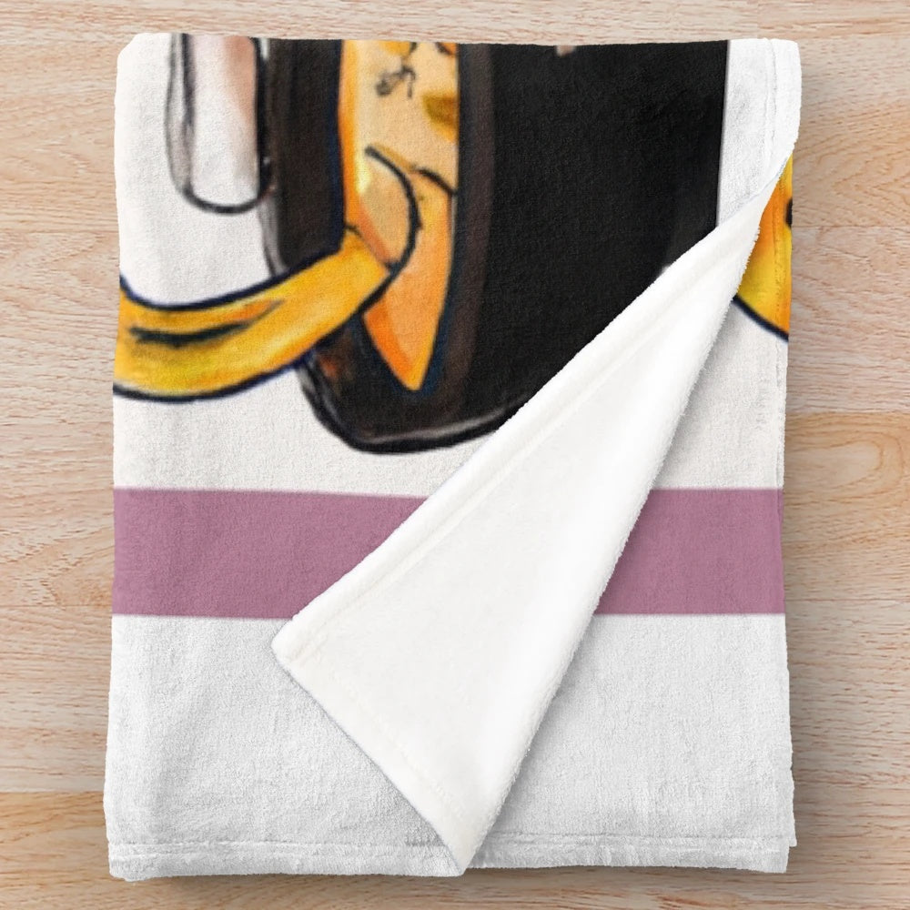 Soft and cozy plush blanket featuring a shiba inu dog eating ramen noodles in an anime-inspired design